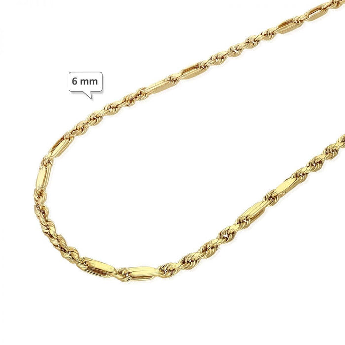 10K Solid Gold Diamond-Cut 4-8mm Milano Figaro Rope Chain (Hollow) 20-32"