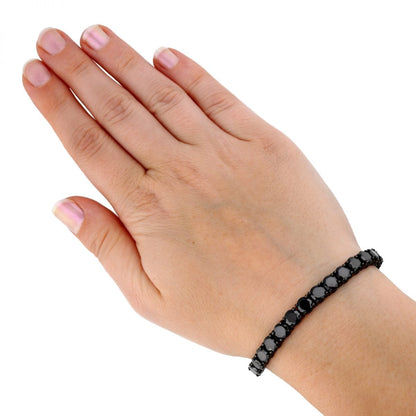 925 Black Plated Sterling Silver 6mm Black Cubic Zirconia Tennis Bracelet 8"