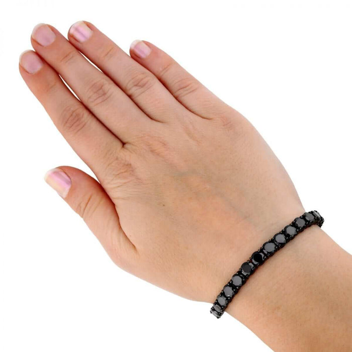 Black Plated Sterling Silver 6mm Black CZ Tennis Bracelet 8"
