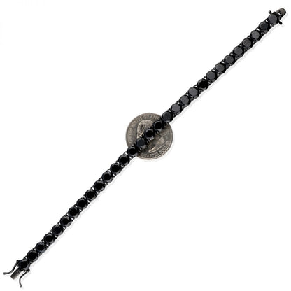 925 Black Plated Sterling Silver 6mm Black Cubic Zirconia Tennis Bracelet 8"