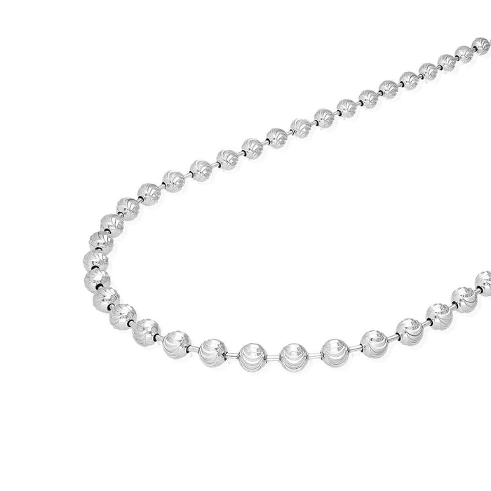 Sterling Silver 4mm 5mm 6mm White Half Moon-Cut Beaded Chain (Solid Links) 18"-30"