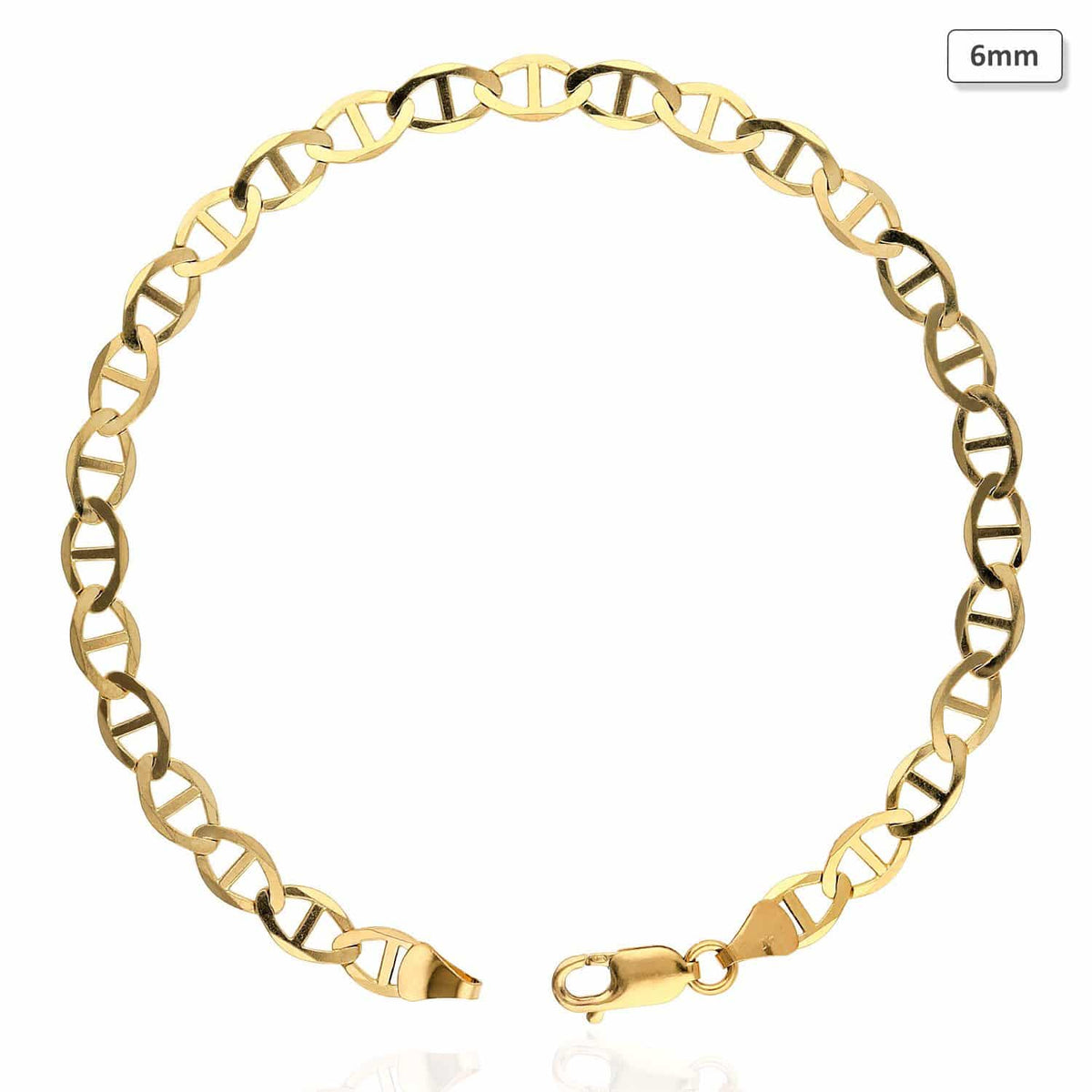 10K Yellow Gold 2mm-6mm Anchor Mariner Anklet (Solid Links) 10"