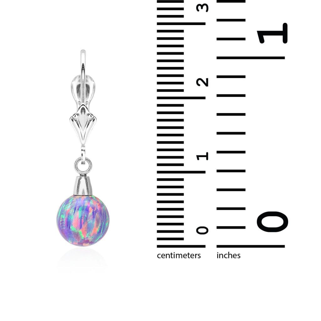 14K White Gold 7mm Purple Fire Opal Ball Leverback Dangle Earrings