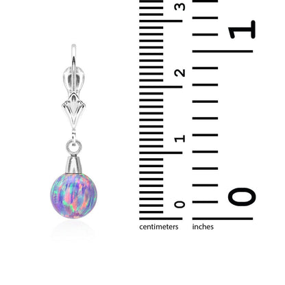 14K White Gold 7mm Purple Fire Opal Ball Leverback Dangle Earrings