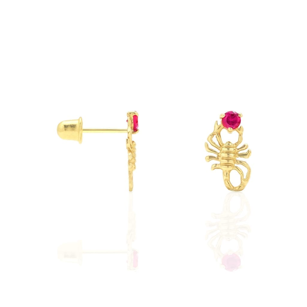 14K Yellow Gold Round Simulated Birthstone Scorpion Screw Back Stud Earrings