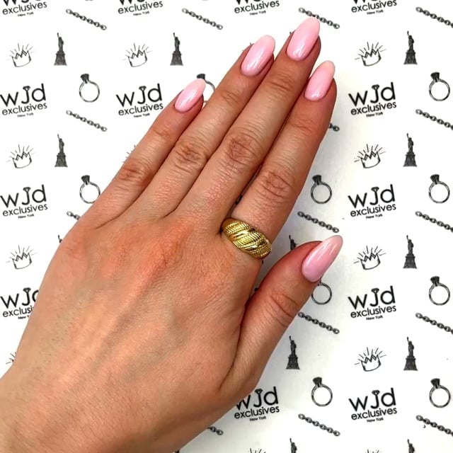 10K Real Gold Yellow 9mm Twisted Rope Croissant Dome Ring