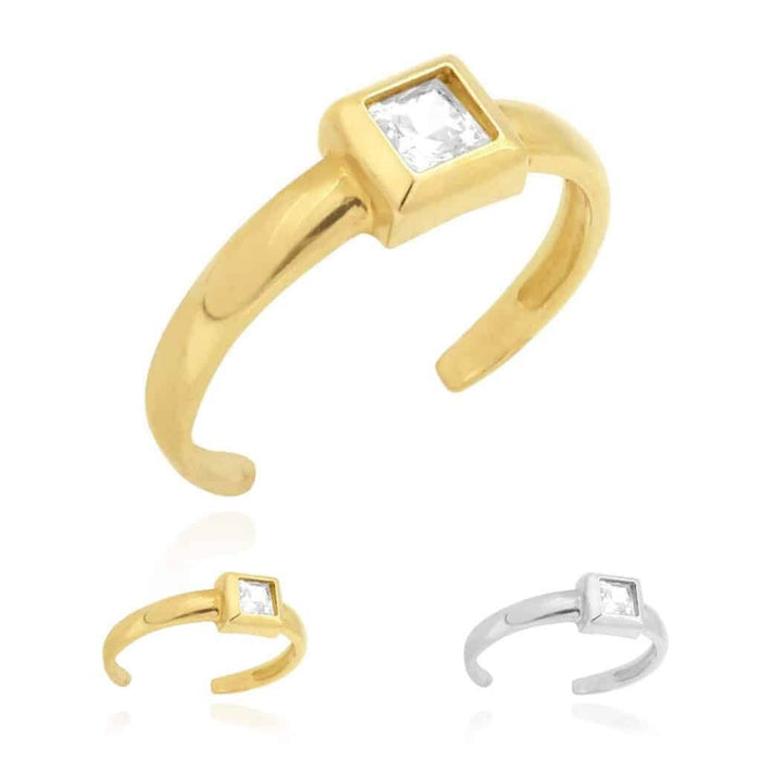 14k Yellow White Gold Bezel Set Princess-Cut Simulated White Diamond Toe Ring