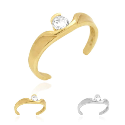 14K Yellow Gold White Round Simulated White Diamond Toe Ring Size 3 (Adjustable)