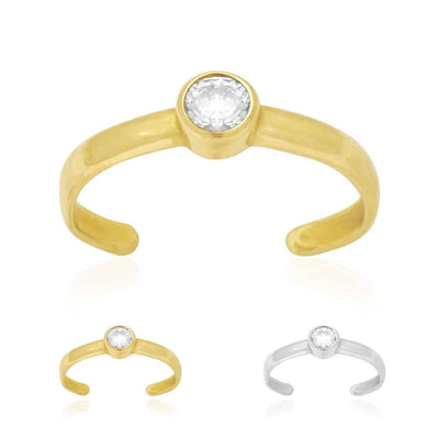 14K Yellow Gold White Bezel Round Simulated White Diamond Toe Ring 0.25Ct