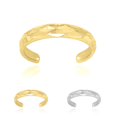 Solid 14K Yellow Gold White Diamond-Cut Toe Ring Size 3 Adjustable