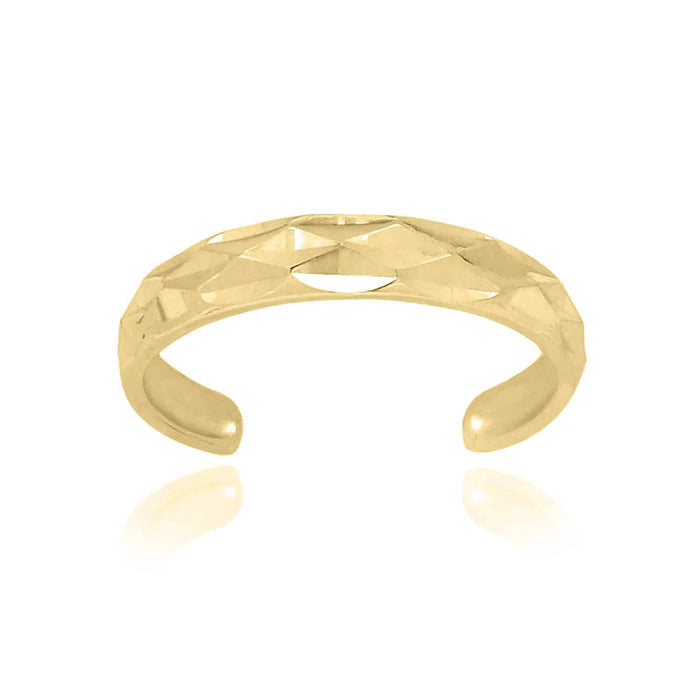 Solid 14K Yellow Gold White Diamond-Cut Toe Ring Size 3 Adjustable