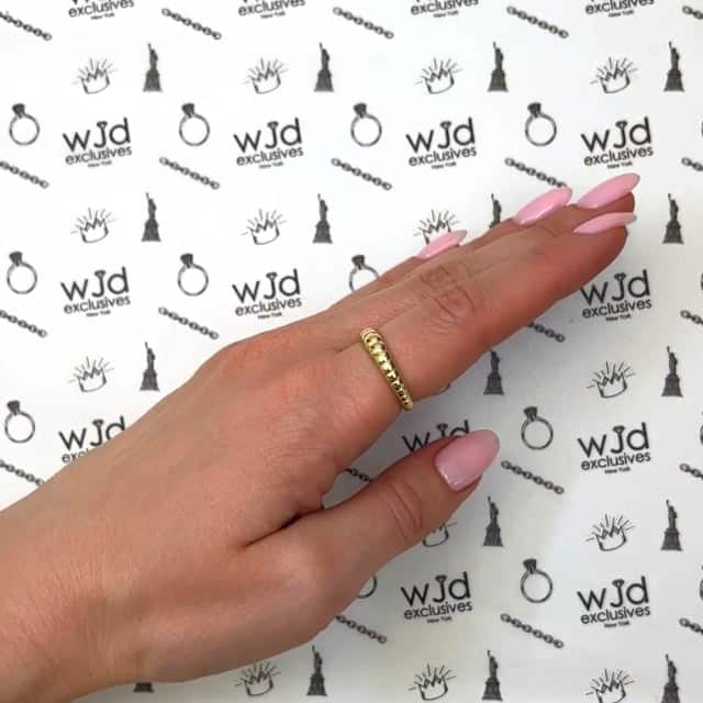 18K Yellow Gold Over Sterling Silver Croissant Ribbed Dome Ring - WJD Exclusives