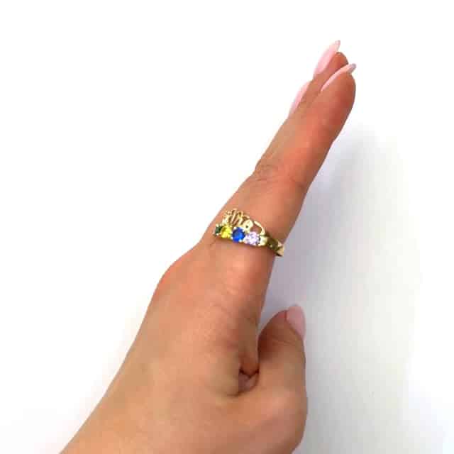 14K Gold Yellow Multi-Color Simulated Birthstones MADRE Mother Ring