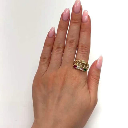 14K Gold Yellow Multi-Color Simulated Birthstones MADRE Mother Ring