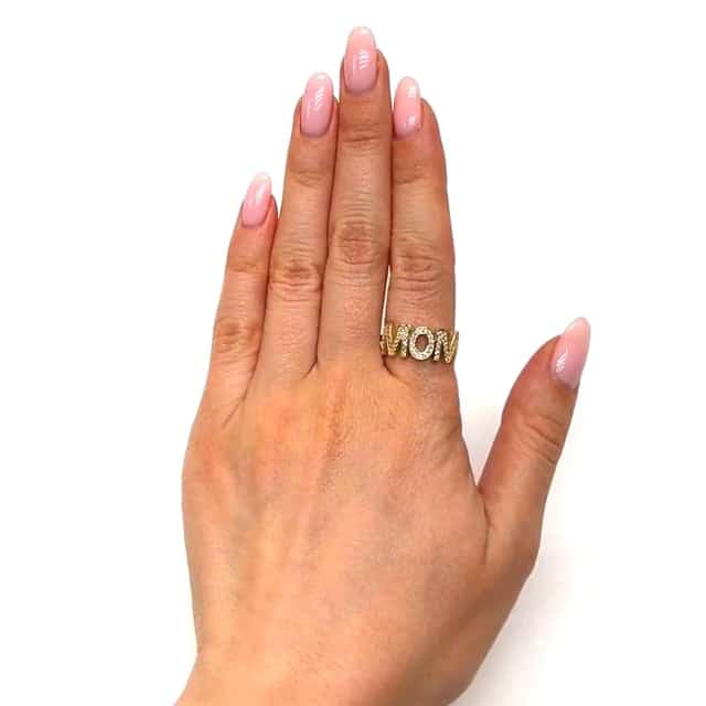 14K Gold Yellow CZ MOM Mother's Ring