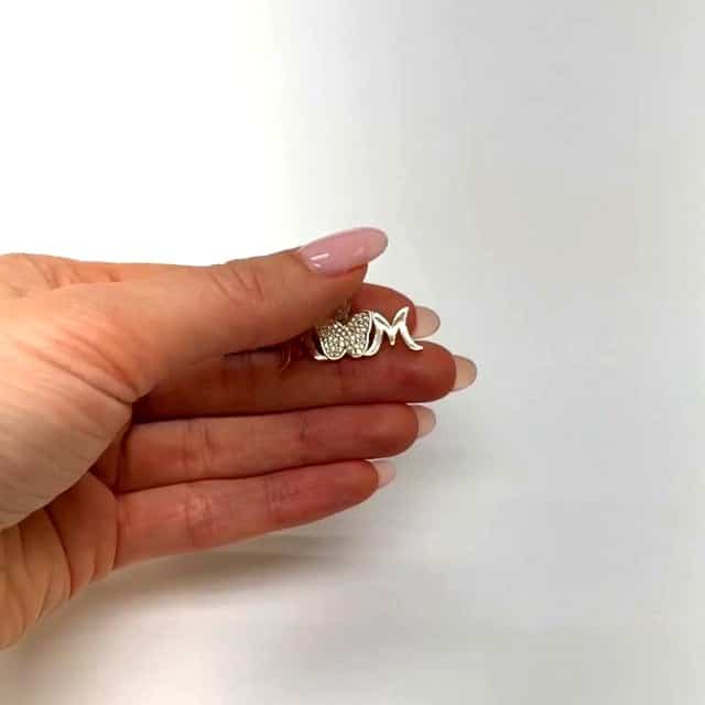 14K Yellow Gold CZ Butterfly MOM Pendant 0.6"