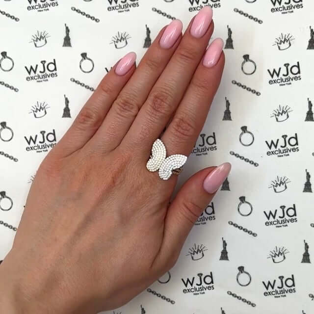 14K Yellow Gold CZ Pave Cocktail Butterfly Ring - WJD Exclusives