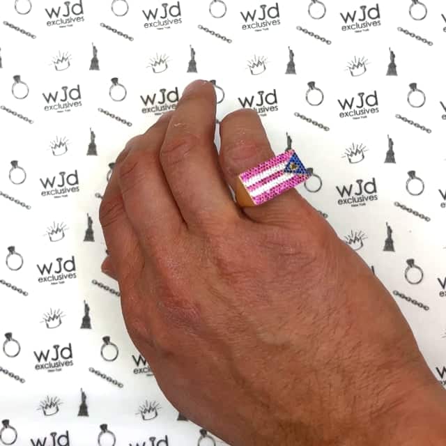 14K Yellow Gold CZ Ruby Sapphire Pave Puerto Rico Flag Ring - WJD Exclusives