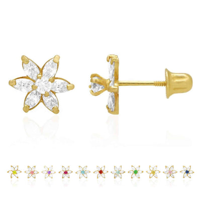 14k Yellow Gold Flower Marquise CZ Birthstone Stud Earrings 1.4Ct