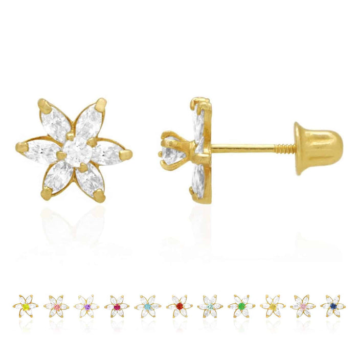 14k Yellow Gold Flower Marquise CZ Birthstone Stud Earrings 1.4Ct