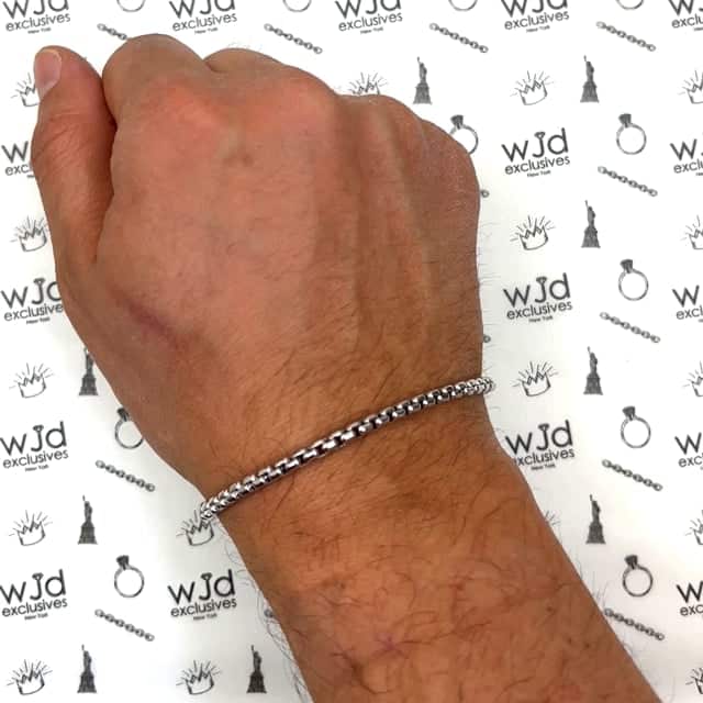Sterling Silver 3.7mm Round Box Bracelet (Solid Links) 8" - 9" - WJD Exclusives