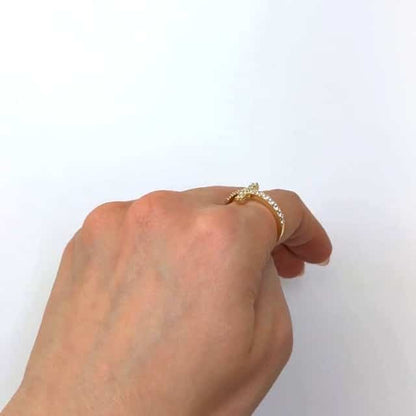 14K Gold Yellow CZ Sideways Cross Ring