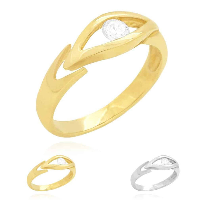 14K Yellow Gold & White CZ Evil Eye Midi Knuckle Ring 0.15Ct