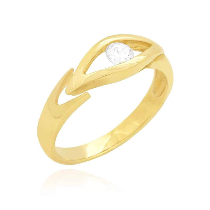 14K Yellow Gold & White CZ Evil Eye Midi Knuckle Ring 0.15Ct