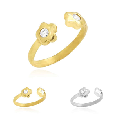 14K Yellow Gold White Midi Knuckle Simulated White Diamond Flower Ring 0.10Ct