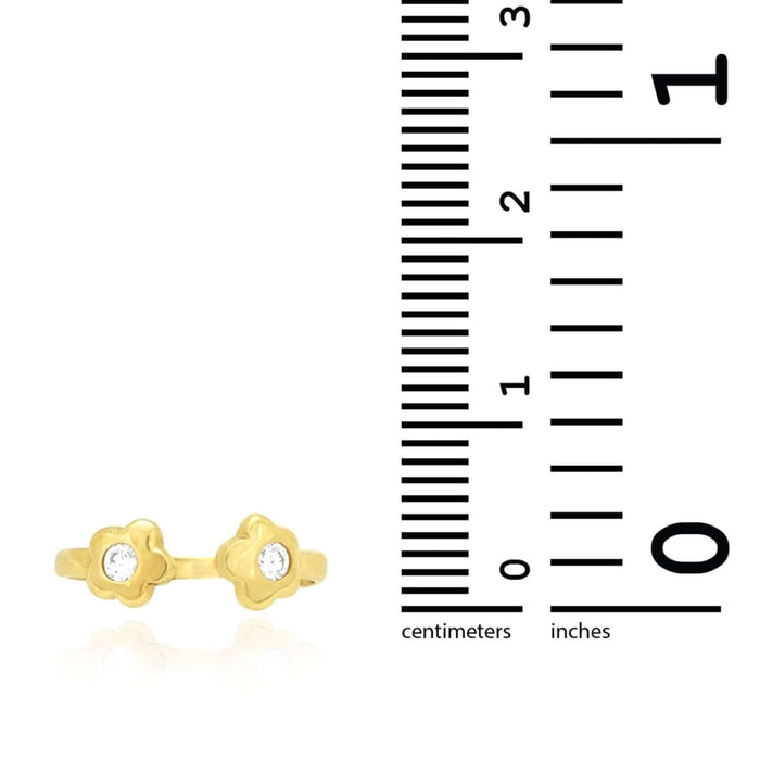 14K Yellow Gold White Midi Knuckle Simulated White Diamond Flower Ring 0.10Ct