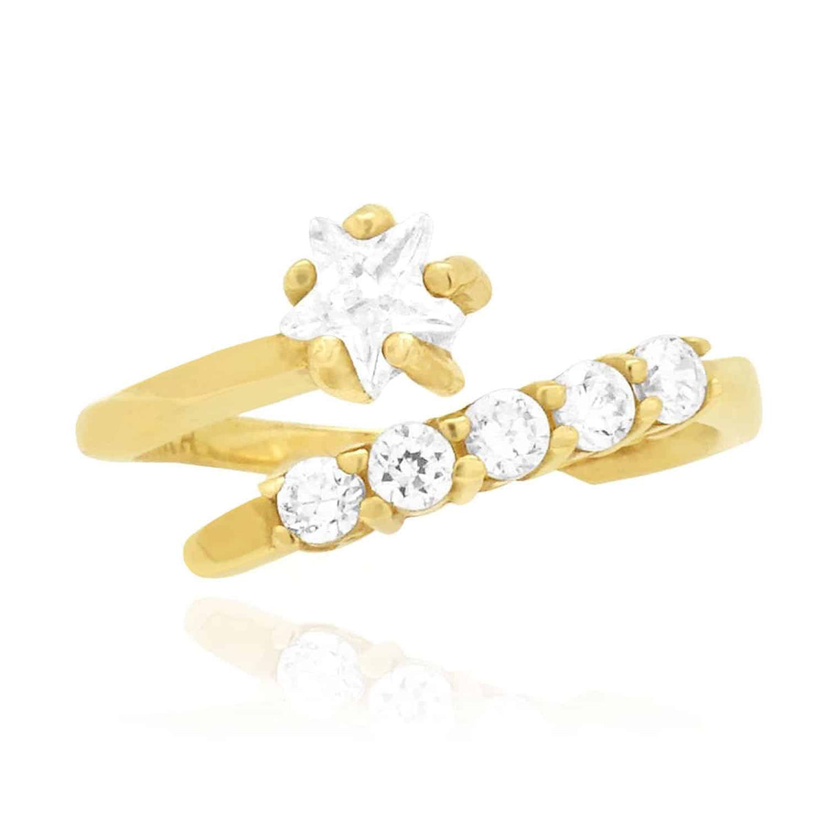 14K Yellow Gold White Midi Knuckle Simulated White Diamond Star Ring 0.50Ct