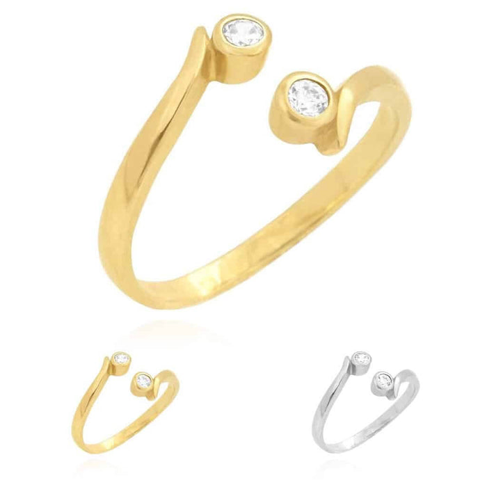 14K Yellow Gold White Midi Knuckle Bezel Set Simulated White Diamond Ring 0.14Ct