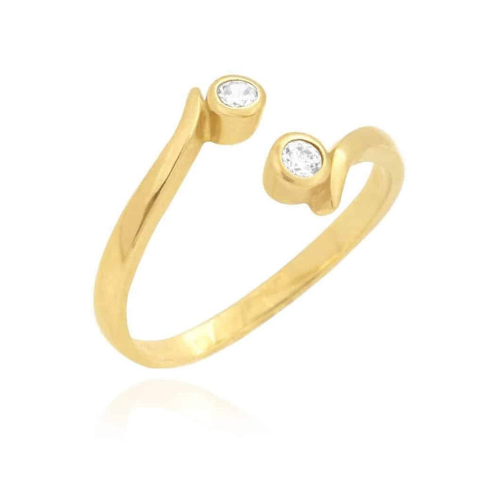 14K Yellow Gold White Midi Knuckle Bezel Set Simulated White Diamond Ring 0.14Ct