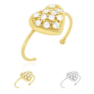 14K Yellow Gold & White Pave Set Heart CZ Toe Ring 0.40Ct