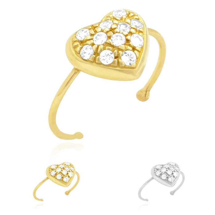 14K Yellow Gold & White Pave Set Heart CZ Toe Ring 0.40Ct