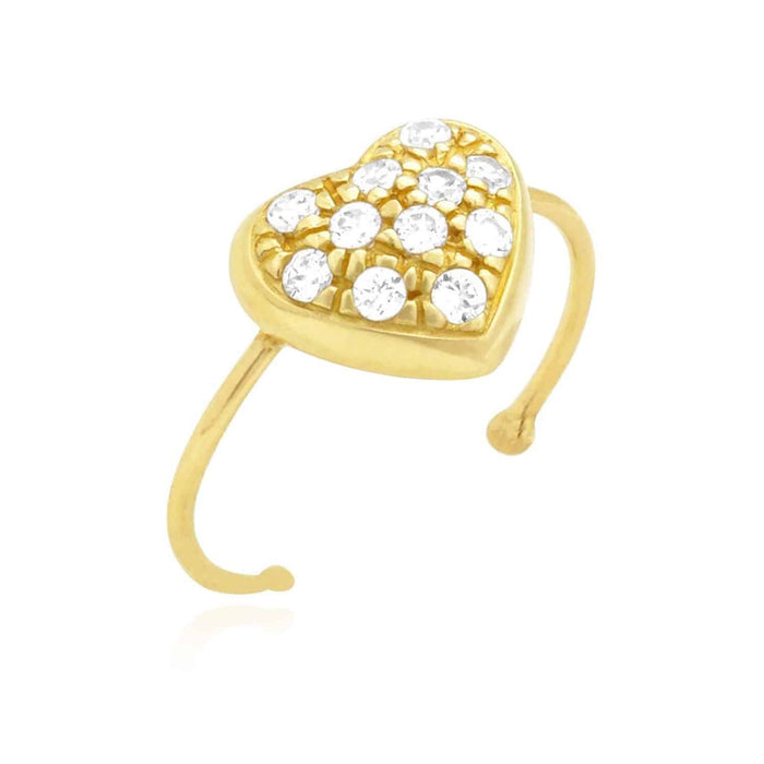 14K Yellow Gold & White Pave Set Heart CZ Toe Ring 0.40Ct