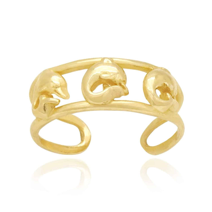 14k Gold Solid Yellow White Dolphin Toe Ring Size 3 (adjustable)