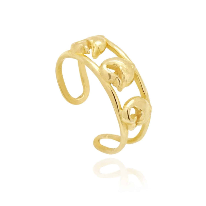 14k Gold Solid Yellow White Dolphin Toe Ring Size 3 (adjustable)
