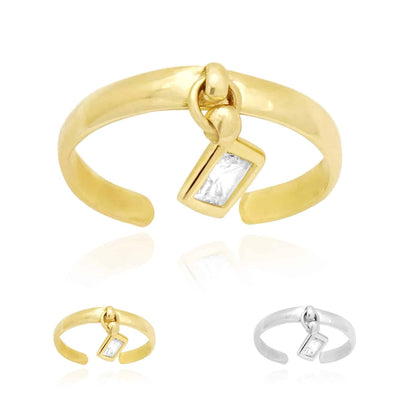 14K Yellow Gold & White Dangle Bezel Set Princess-Cut CZ Toe Ring
