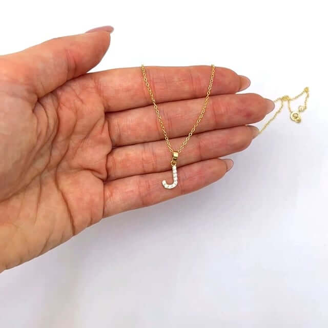 18K Yellow Gold Over Silver Cable Necklace 18" Initial Letter Pendant 0.7" - WJD Exclusives