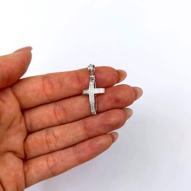 0.13CTW Natural Diamond 14K White Gold Cross Pendant 1.1" - WJD Exclusives