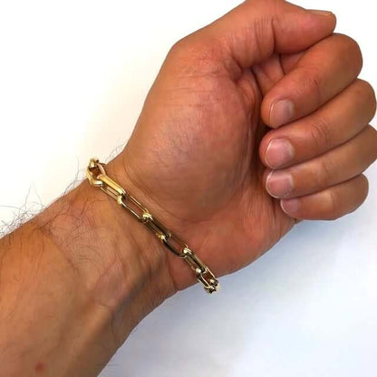 14K Gold Yellow 7mm Men's Paperclip Bracelet 8.5"
