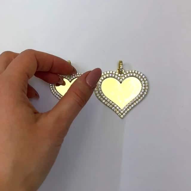 14K Gold Over Silver Picture Memory Frame Heart Medallion Pendant 1.8 - 2.2" - WJD Exclusives