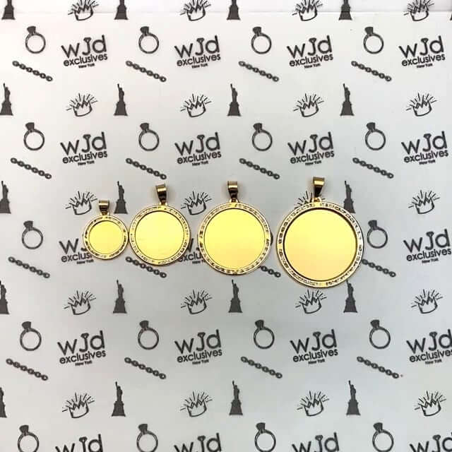 10K Gold CZ Round Memory Picture Pendant 1"-1.8"