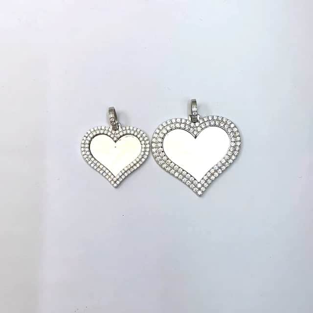 14K White Gold Over Silver Picture Memory Frame Heart Medallion Pendant 1.8 - 2.2" - WJD Exclusives