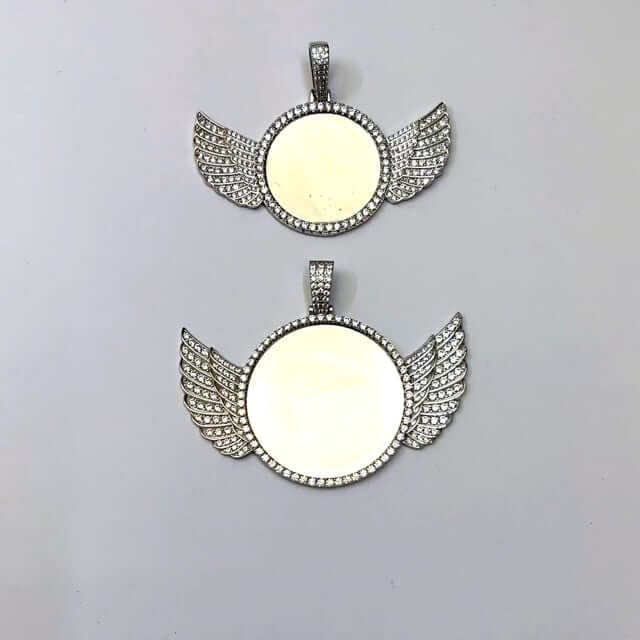 White Gold Over Silver CZ Angel Wing Picture Frame Memory Pendant - WJD Exclusives