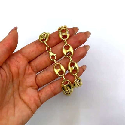 14K Yellow Gold 12mm Puffed Anchor Mariner Chain Necklace 18"-22"