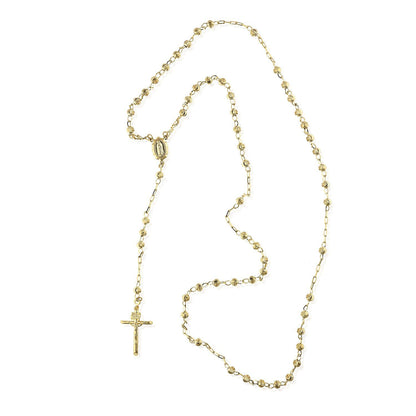 14K Solid Yellow Gold 4mm Moon Cut Beads 26" Religious Rosary Chain Necklace