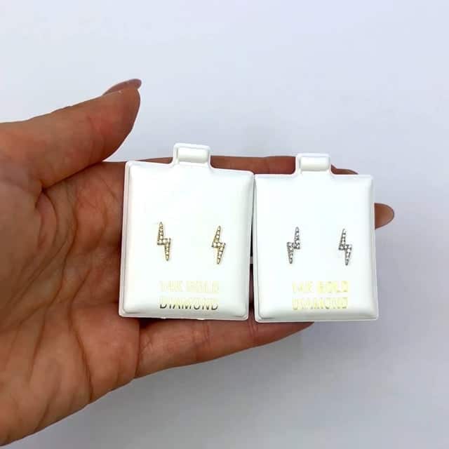 0.10CTW Real Diamond 14K Gold Lightning Bolt Stud Earrings 3.5mm