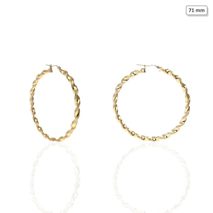 10K Yellow Gold Twisted Tube 4.5mm Diamond-Cut Textured Hoop Earrings 52mm-81mm